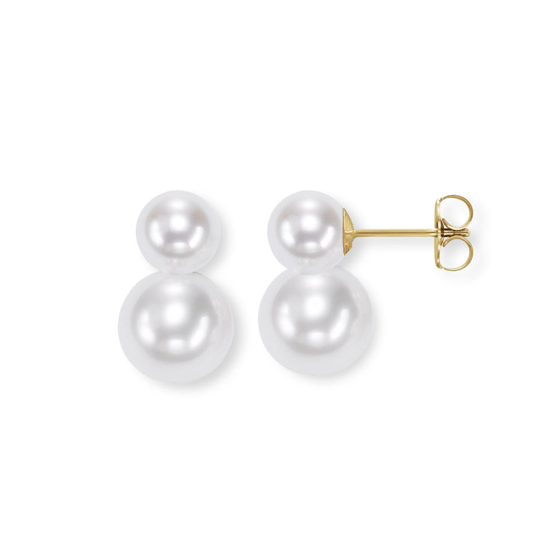 Double Akoya Pearl Earrings, 14K Yellow Gold